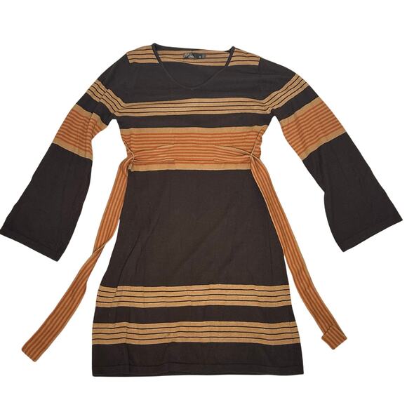 PrAna Sydney Striped Knit Bell Sleeve V-Neck Sweater‎ Belted Dress Sz S - Picture 4 of 9